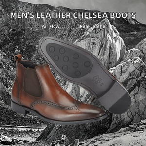 Botas Chelsea de Estilo Británico para Hombre, de Cuero Genuino, de Caña Alta, Zapatos de Negocios, Botas Cortas Transpirables de Invierno, Sin Cordones - Product Image 4