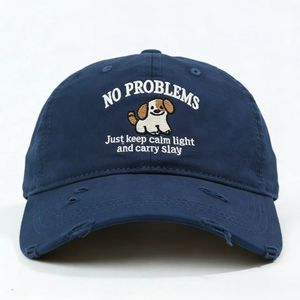 Cute Puppy Embroidery Distressed Baseball Cap Washed Cotton Adjustable Sun <b>Hat</b> <b>for</b> Casual Outdoor Sports - Product Image 3