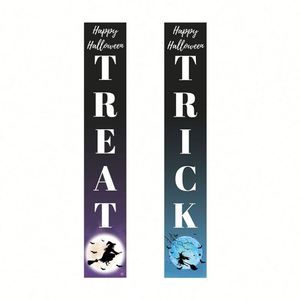 ชุดป้ายตกแต่งระเบียงสำหรับวันฮาโลวีน พร้อมป้ายข้อความ Trick or Treat และ Happy Halloween พร้อมป้ายรูปผี แม่มด และหินหลุมศพ สำหรับตกแต่งประตูหน้าบ้าน - Product Image 6