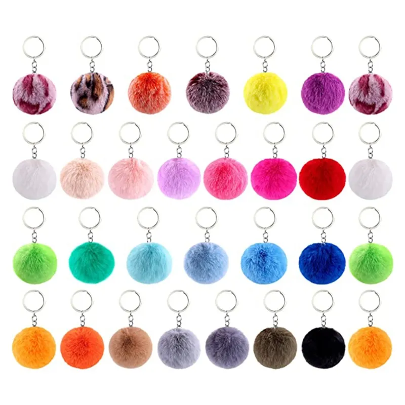 Groothandel Custom Pompom Pluizige Pom Pom Bal Sleutelhanger Bont Ballen Sleutelhanger Pompom Sleutelhanger Bulk