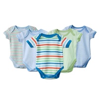 Combinaison bébé à manches courtes avec logo personnalisé, unisexe, en coton biologique, col enveloppe, rayée, vêtements pour nouveau-né