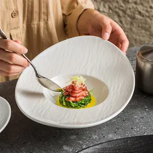 Piring makan keramik Oval gaya Perancis, piring makan salad makanan penutup Untuk hotel dan restoran