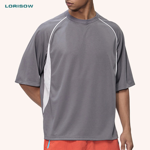 T-shirt pour homme vintage à manches courtes, coupe ample, respirant, en maille, avec patchwork et coutures contrastées, idéal pour l'extérieur - Product Image 1