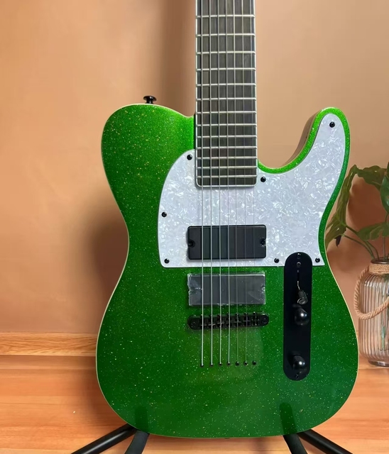 TL Electric Guitar with 7 Strings Multicolored Shiny Finish Fixed Bridge Basswood Body Maple Neck Music Lovers