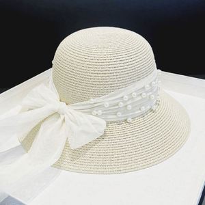 <b>Summer</b> New Pearl Mesh Sunshade <b>Straw</b> Character Woven Lace Travel Female Bowknot Bucket <b>Hat</b> Wholesale - Product Image 6