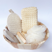 Ensemble cadeau de 6 pièces pour le soin du corps et du bain : Brosse de bain en bois, éponge loofah, boule de bain, tampon exfoliant, pierre ponce – Kit de douche complet
