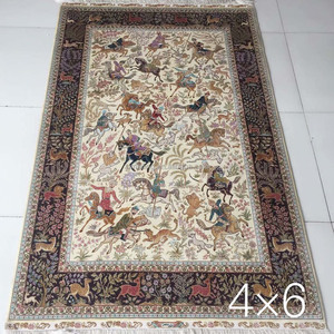 Tapiz Persa de Seda de 4'x6' con Diseño de Guerrero Arquero para Caza, Hecho a Mano con Nudos a Mano - Product Image 2