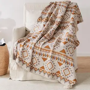 高品质波西米亚毛毯套装定制大号厚亚克力针织毯