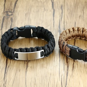 Outdoor Sports Braided <b>Rope</b> <b>Bracelet</b> For Men Women Blank Titanium Steel Curved Bar Adjustable Engravable Waterproof Wristband - Product Image 3