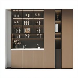 ตู้เก็บไวน์ไม้เนื้อแข็งสุดหรูทันสมัย พร้อมไฟ LED ระบบทำความเย็น ดีไซน์พับได้ ปรับแต่งขนาดและสีได้ พร้อมชั้นวางแก้วโชว์วิสกี้ - Product Image 1