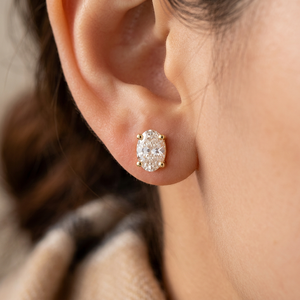 Boucles d'oreilles ovales Starsgem en or blanc/jaune massif 10 carats avec diamants de laboratoire certifiés IGI pour femmes - Product Image 5