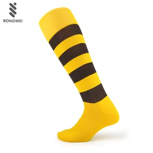 Wholesale yellow stripes knitted cut unique cheap ice hockey soccer socks