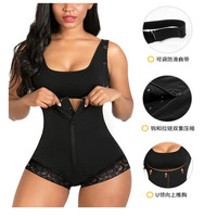 Shapewear gainant intégral pour femmes grandes tailles avec fermeture éclair frontale, contrôle du ventre, rehausseur de fesses, bretelles réglables et bordure en dentelle