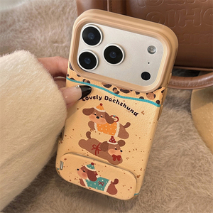Étui de téléphone en cuir tendance avec motif chien de dessin animé mignon et support miroir, compatible <span class=keywords><strong>iPhone</strong></span> 16 Pro Max, 17, 15, 13, <span class=keywords><strong>11</strong></span> – Doux et abordable, vente en gros - Product Image 1