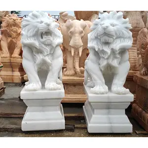 China supplier Big marble natural stone lion statue outdoor animal statue