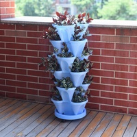 Pot Tanaman Menara Vertikal Plastik, Dapat Ditumpuk, Ringan, Tahan Lama, Biodegradable, Multi-warna, untuk Rumah, Kebun, Hidroponik, dan Tanah