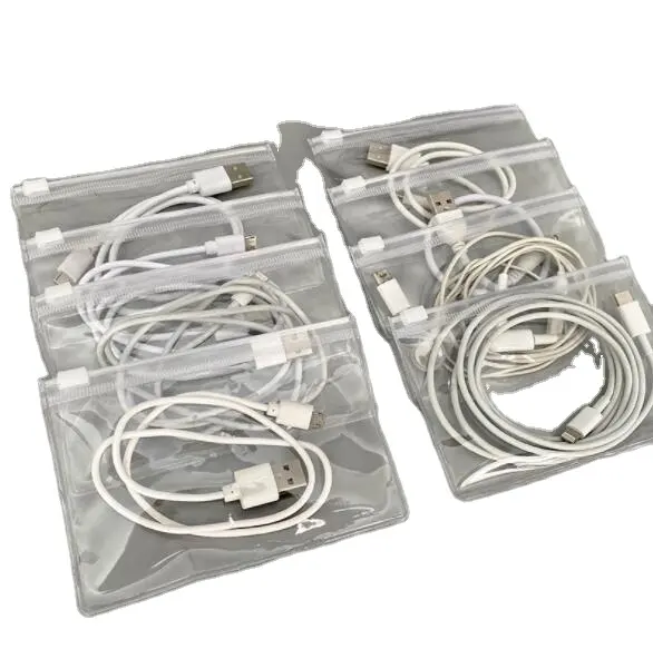 Wholesale plastic packaging bag phone case earphone data cable key PVC packaging storage bag waterproof zipper bag