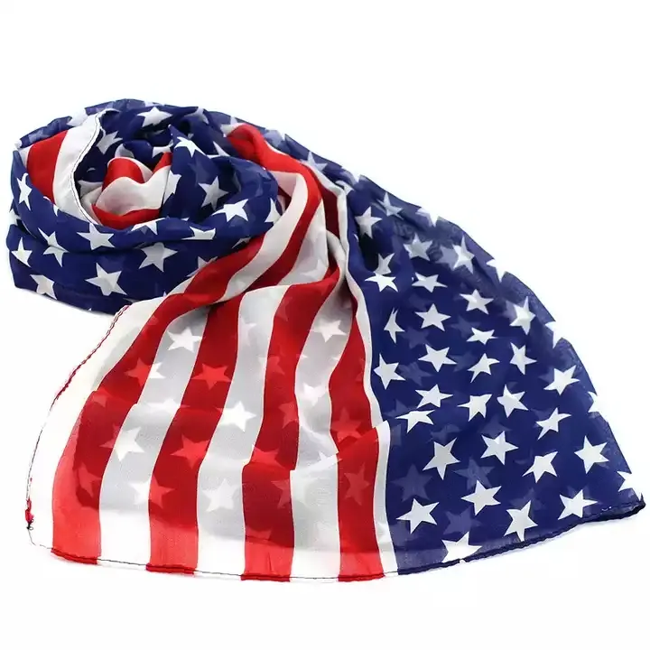 2022 High Quality American Flag Pattern Stars And Stripes Chiffon Scarf Outdoor Casual Shawl Scarves For Independence Day Gift