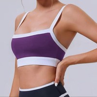 Soutien-gorge de sport antichoc haute intensité color-block avec bretelles croisées, débardeur sans couture en Spandex/Nylon pour la course et le yoga féminin