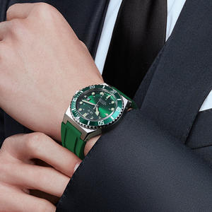 Montre automatique de plongée I&W CARNIVAL avec bracelet en caoutchouc vert lumineux, mouvement mécanique sportif pour homme - Product Image 6