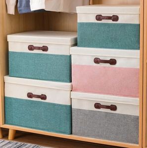 <b>Large</b> Linen Fabric Foldable Storage <b>Bins</b> with Removable Lid and Handles - Product Image 2