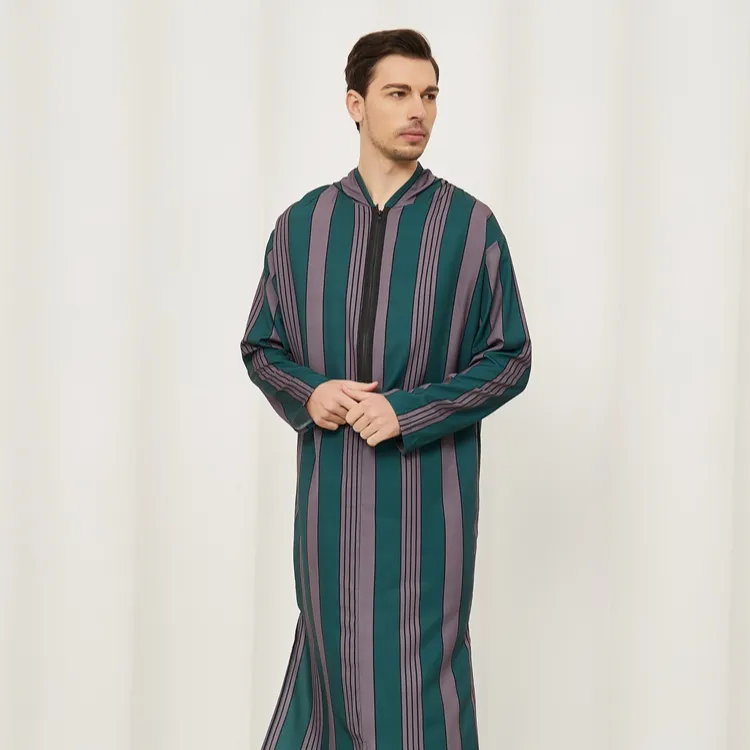 Plaid Green Muslim Ethnic Style Robe Shirt Middle East Khamis Arab Islamic Clothing Thobe For Men