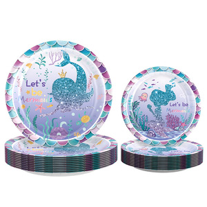 DAMAI Mermaid Paper Plates Party Supplies Children's Birthday Set <b>Tableware</b> Set Kids <b>Disposable</b> <b>Tableware</b> for Birthday Party - Product Image 3