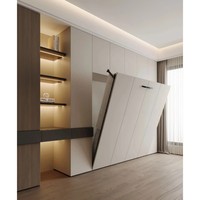 Lit de bureau mural moderne en bois massif avec cadre en acier, lit mural pliable gain de place, mécanisme de canapé multifonction