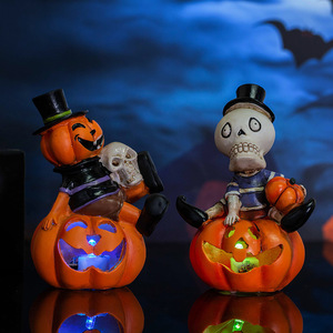 Vente chaude Halloween Décoration Sept Couleurs Clignotant Citrouille Squelette Lanterne pour Accessoires pour la Fête du Festival Fantôme - Product Image 2