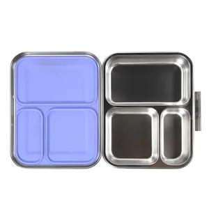 Aohea umweltfreundliches neues Design 3-Fächers Bento-Schachtel-Set Edelstahl-Lunchbox für Kinder