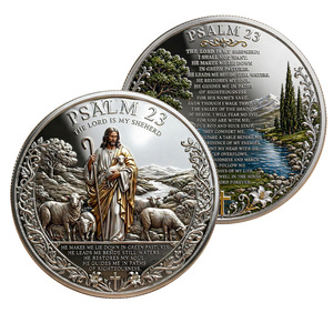 Pièce commémorative en stock Isaïe 46:4 Jésus protégeant l'agneau avec le slogan « Je te saurai protéger » – Objet de collection en métal, artisanat souvenir - Product Image 5
