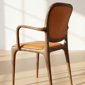 Chaise de salle à manger chic de style nordique, structure en bois massif, siège rembourré en cuir, dossier ergonomique pour la maison, l'hôtel, le restaurant PISANO - Product Image 2