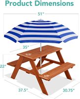 Table de pique-nique en bois pour enfants Best Choice Products, table d'activités et de repas en plein air avec parasol pliable réglable
