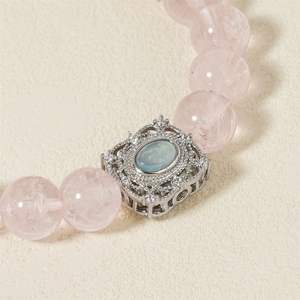 Pulsera de Cuarzo <span class=keywords><strong>Rosa</strong></span> Natural con Cuentas de Aguamarina para Niñas, Joyería de Piedras Curativas para Atraer el Amor y Relajar el Estado de Ánimo - Product Image 3
