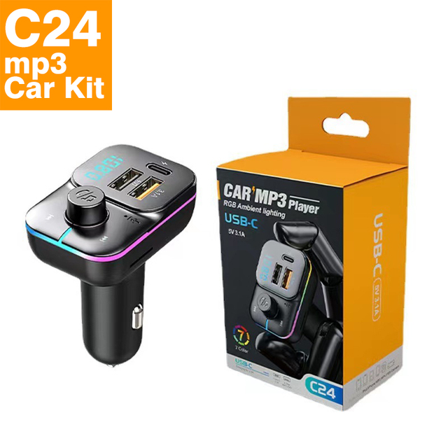C24 Fm Modulator Transmitter Car Stereo Bass Fm Transmitter PD Type C Car Mp3 Player Fast Charging Wireless Handsfree Car Kit