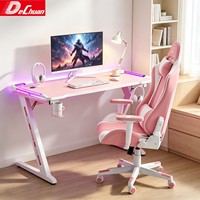 Bureau de jeu rose en forme de Z avec grille de rangement et crochet pour casque, idéal pour l'e-sport – Fabrication Foshan