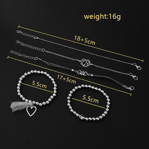 Ensemble de bracelets à breloques tendance en argent tibétain, perles, cœur, lotus, pompon, géométrie, cadeau pour femme 2024 - Product Image 4
