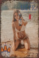 Letrero Metálico Vintage de Cerveza, Decoración de Pared con Diseño Retro de Chica en Bikini para Cuarto de Hombre, Bar, Pub, Garaje, Casa de Playa, Decoración para Amantes de la Cerveza