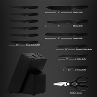 Ensemble de couteaux de cuisine TOALLWIN, couteaux de cuisine avec bloc en bois, ensemble de couteaux de cuisine en acier inoxydable avec manche en PP noir