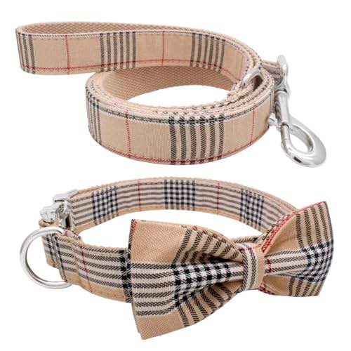 Collar Leash Set - Beige Plaid
