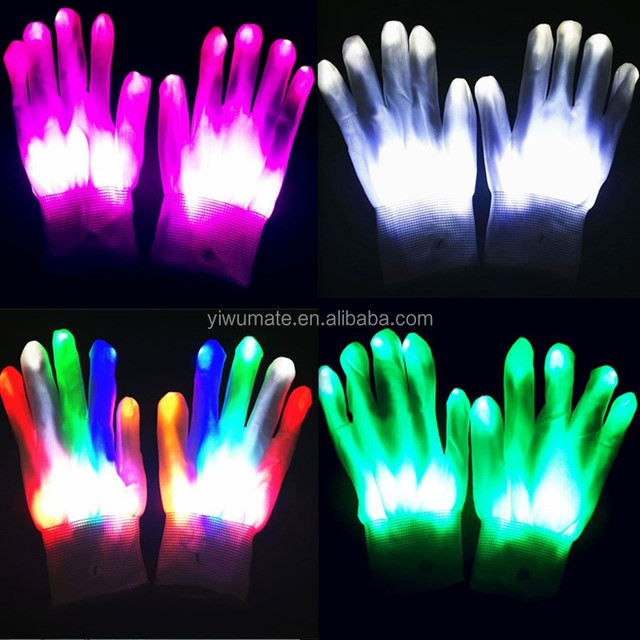 Wholesale Party Light up Gloves LED Light Finger Gloves Cotton Polyester Battery Operated Rave Toys for Kids Teens