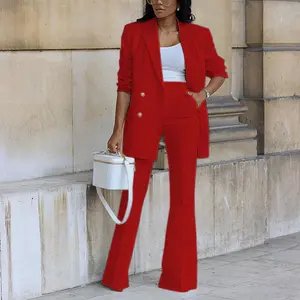 Wholesale Fashionable Women Long Sleeve Solid Color Suit Blazer And Pants Set For Women Formal Suit