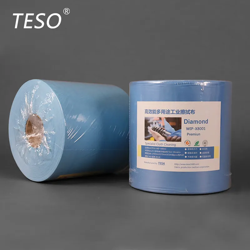 81001 مناديل تنظيف قماشية متينة مطورة قابلة لإعادة الاستخدام من أجل التلوين والزيوت، لفة صناعية كبيرة زرقاء قوية