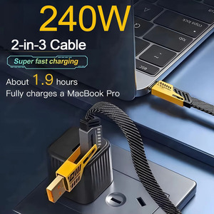 Câble <span class=keywords><strong>de</strong></span> charge rapide USB Type C 2-en-3 240W pour téléphone/ordinateur/montre USB-L, cordon <span class=keywords><strong>de</strong></span> données 1,2 m compatible iPhone 17/16 - Product Image 5