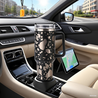 40 oz H1.0 Flowstat Handle Tumbler Tasses de voyage en acier inoxydable à motif de vache Bouteilles thermos réutilisables Tasses de style américain