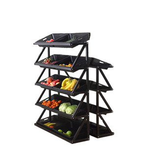 Étagère de présentation robuste en plastique pour supermarché, 5 niveaux, perforée, autoportante, verticale, rectangulaire, pour fruits - Product Image 1