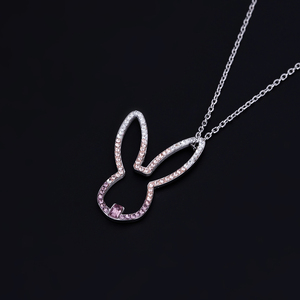 Trendy Rabbit Design Stainless Steel CZ Diamond Necklace Pendants for Women Featuring Link <b>Chain</b> Zircon Pearl Cute Animal Shape - Product Image 5