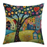 Nouvelle Arrivée Housse de Coussin Décorative à Imprimé Abstrait, Style Village Artistique, pour Canapé, Chambre et Salon