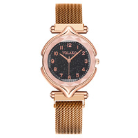 Jam Tangan Quartz Kustomisasi Pabrik Terlaris, Jam Tangan Digital Wanita Bertema Langit Berbintang, Tali Magnetik