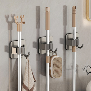 Mop <b>Hook</b> Wall Mounted Storage Holder Strong Adhesive Punch Free Bathroom Organizer For Mop Broom Cleaning <b>Tools</b> - Product Image 1